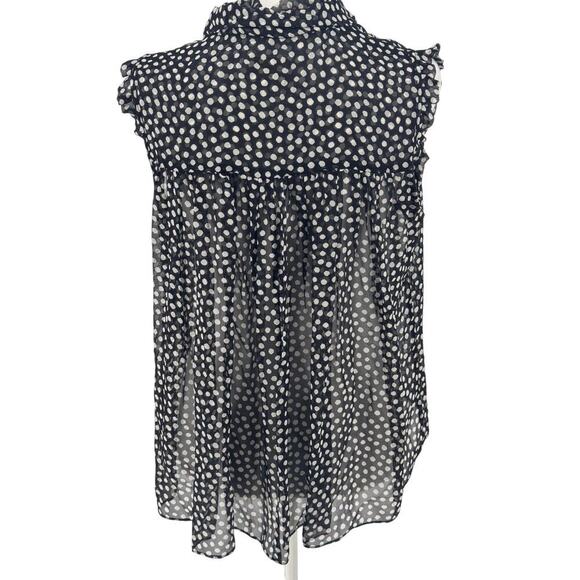 🖤 KATE SPADE Polka Dot Silk Blouse S EUC Black White Ruffle Sleeveless Top - Picture 4 of 7